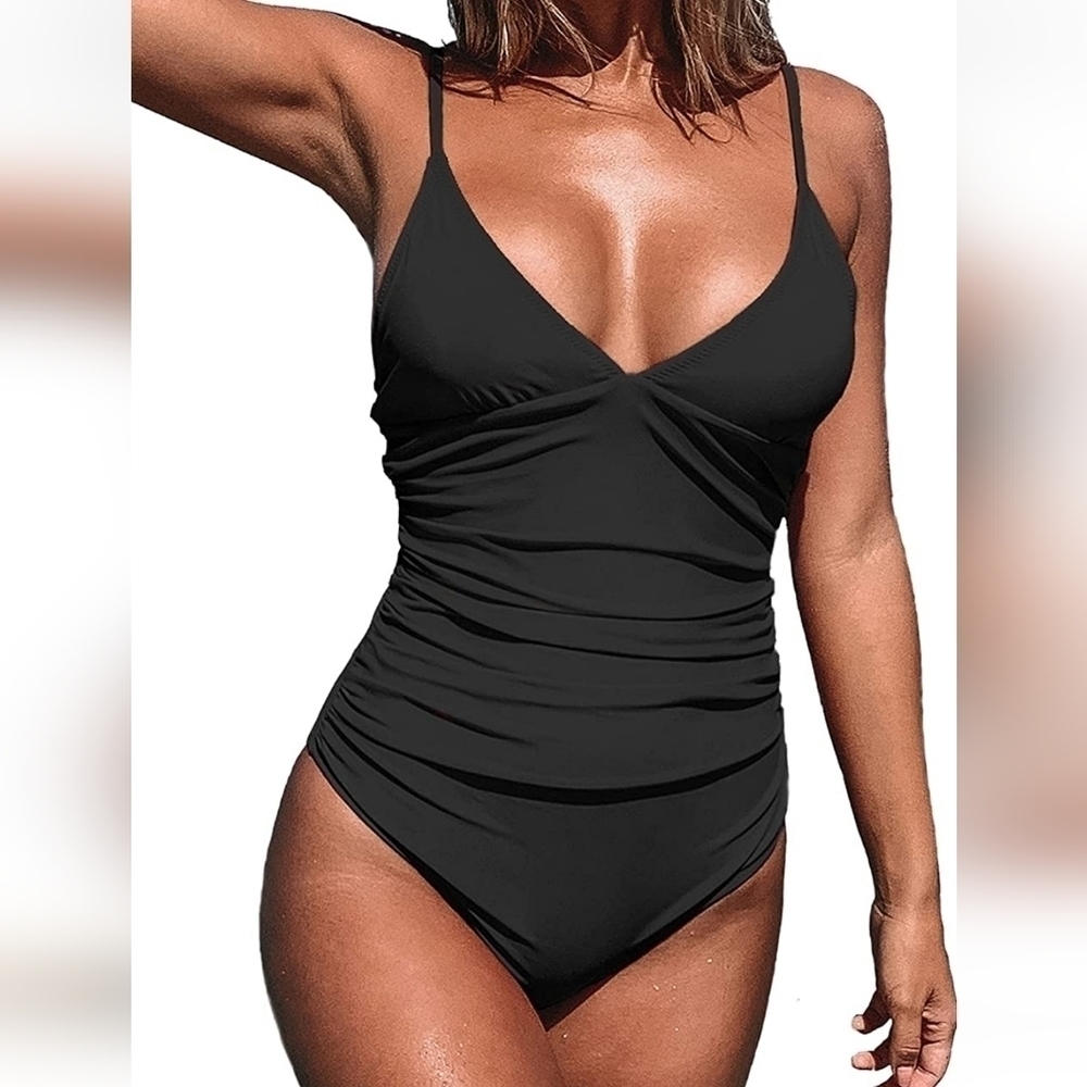 NEW! Black one piece swimsuit. Beach swimming pool vacation travel Size large